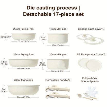 Keramische Pannenset – Kookpannenset – Koekenpannen – Non-stick Pannen – Kookgerei Set – 17-delig – Afneembare Handgrepen – Geschikt Voor Oven & Vaatwasser