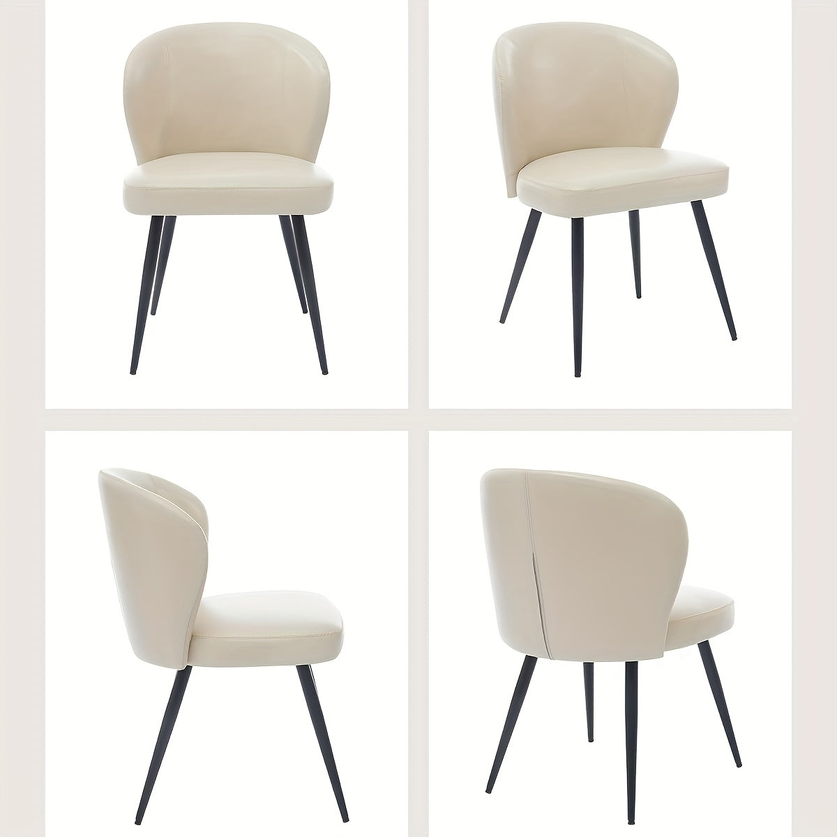 Eetkamerstoel – Stoel – Kuipstoel – Armstoel – Designstoel – Set van 2 – Beige – Synthetisch Leder – Ergonomisch Schuimzitvlak – Metaal Onderstel Met Hoge Draagkracht