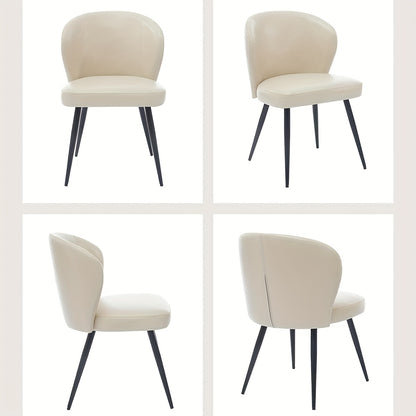 Eetkamerstoel – Stoel – Kuipstoel – Armstoel – Designstoel – Set van 2 – Beige – Synthetisch Leder – Ergonomisch Schuimzitvlak – Metaal Onderstel Met Hoge Draagkracht