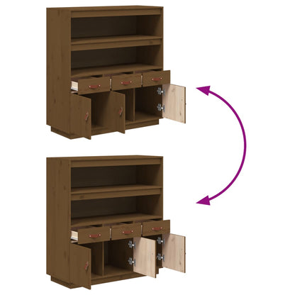 Hoogkast – Opbergkast – Kast – Boekenkast – Dichte Kast – Massief Dennenhout – Compact Hoog Model – Honingbruin