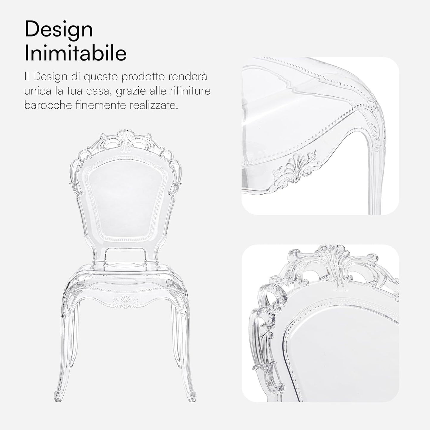 Transparante Stoelen – Doorzichtige Eetkamerstoelen – Polycarbonaat Stoelen – Design Krukken – Comfortabele Zitplaatsen – Ergonomische Rugleuning – Stevige L-vormige Poten