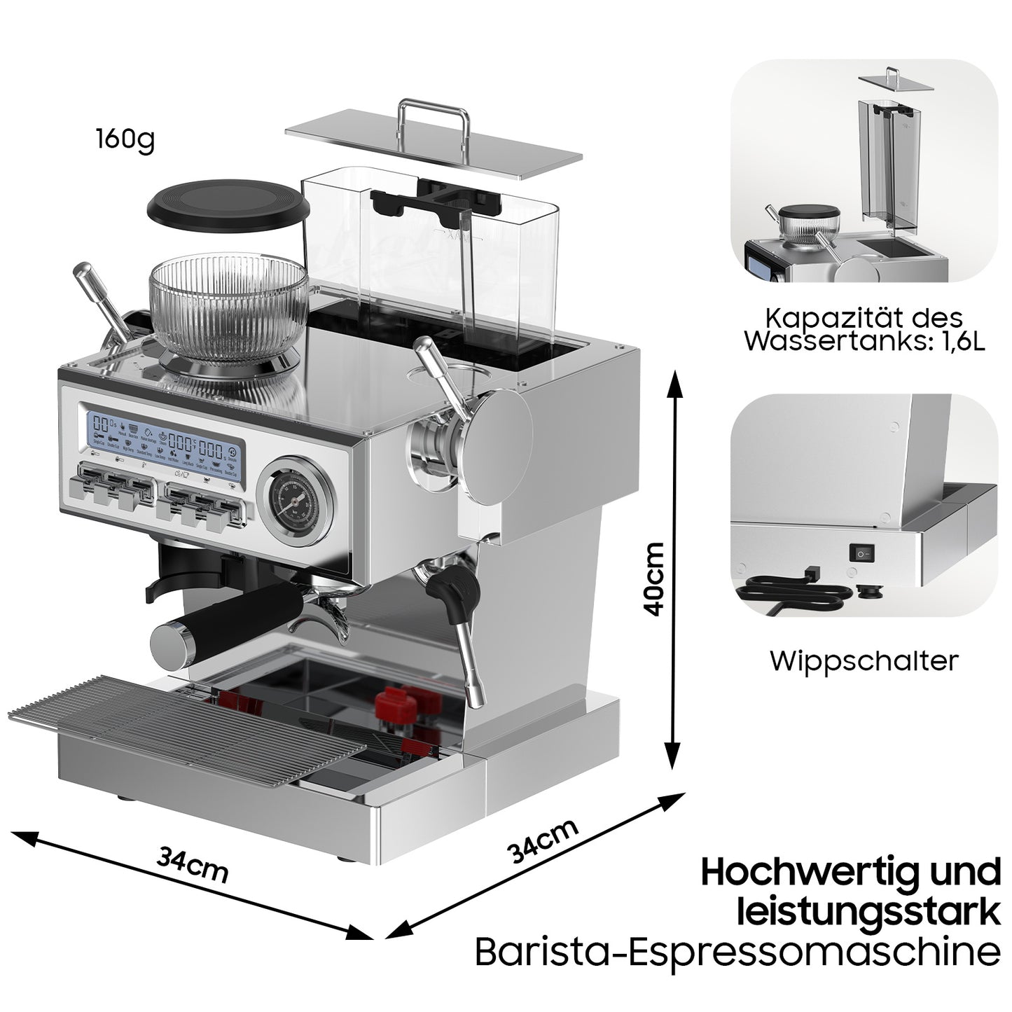 Espressomachine – Koffiezetapparaat – Siebträgermachine – Barista Machine – Halfautomaat – 20 Bar Italiaanse Pomp – RVS Behuizing met Melkschuimer