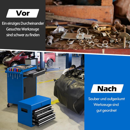Werkplaatswagen – Gereedschapswagen – Gereedschapskast – Werkbank – Toolcart – 2-in-1 Afneembaar Ontwerp – 100 Kg Draagvermogen – Blauw – Verstelbare Plank – Vergrendelbaar