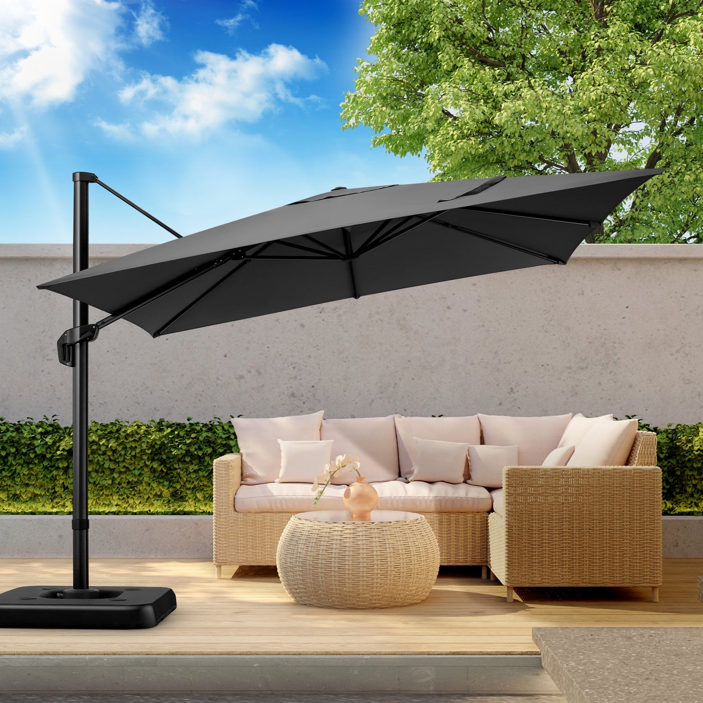 Buitenparasol – Tuinparasol – Terrasparasol – Schaduwparasol – 3x3 Meter – 360° Draaibaar – Hoogte Verstelbaar - Grijs