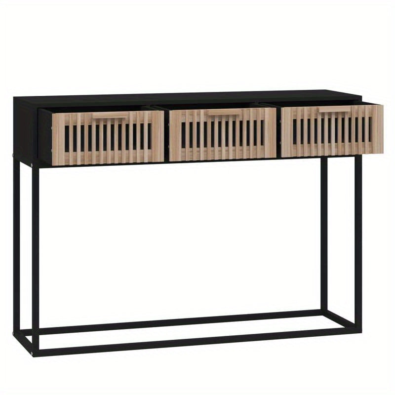 Elegant Black 3-Tier Sideboard with Natural Wood Panels and X-Shape Metal Frame, 104.14cm x 30.48cm x 76.2cm - Ideal for Bedroom, Living Room, Office, or Veranda, Cute Room Decor, Standing Shelf