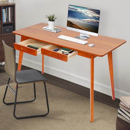 Bureau – Computerbureau – Werktafel – Studietafel – Thuiswerkplek – Walnoot Kleur – 120x55 cm – 2 Lades – Stevig Rubberhout – Stille Schuiflades