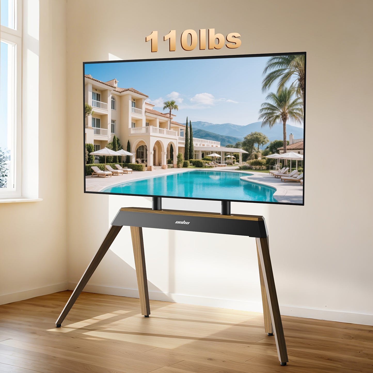 TV-standaard – Tv-meubel – Tv-houder – Vrijstaande Tv-poot – Houten Tv-standaard Bruin – Hoogte Verstelbaar – Geschikt Voor 40-86 Inch Televisies