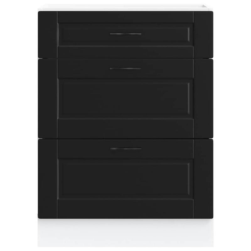 Zwarte Keukenkast – Houten Opbergkast – Keukenmeubel – Ladekast – Vloerkast – Stevige Hardhouten Constructie – 3 Ruime Lades