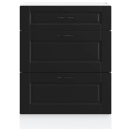 Zwarte Keukenkast – Houten Opbergkast – Keukenmeubel – Ladekast – Vloerkast – Stevige Hardhouten Constructie – 3 Ruime Lades