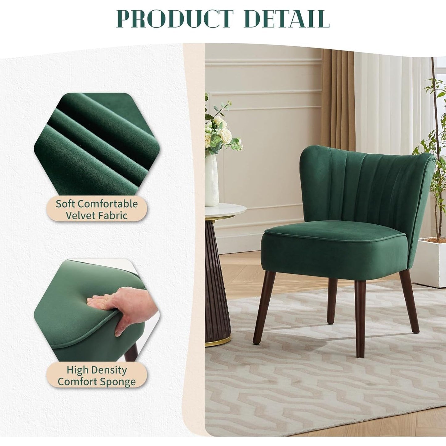 Mid-Century Moderne Loungestoel – Accentstoel – Fauteuil – Eetkamerstoel – Velvet Stoel – Groen – Gelamineerd Houten Frame – Verstelbare Poten voor Stabiliteit