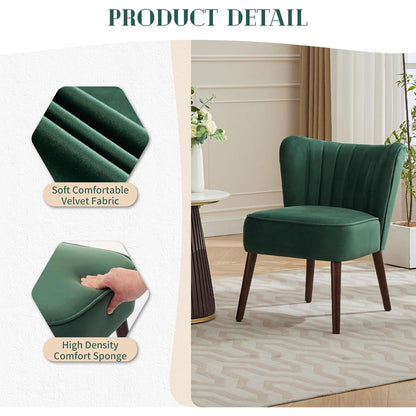 Mid-Century Moderne Loungestoel – Accentstoel – Fauteuil – Eetkamerstoel – Velvet Stoel – Groen – Gelamineerd Houten Frame – Verstelbare Poten voor Stabiliteit
