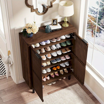 6-Tier Shoe Cabinet with Doors - Heavy-Duty Metal Construction, Holds 24 Pairs of Shoes (Space-Saving Vertical Storage), Adjustable Shelves, Modern Entryway Organizer with Ventilated Louver Doors for Living Room, Hallway, Bed