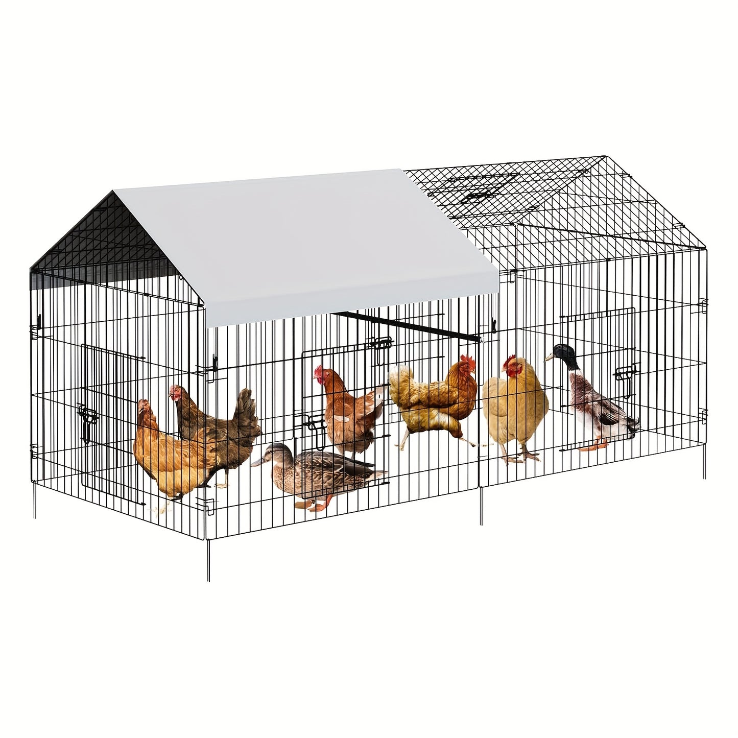 Large Metal Chicken Coop for Outdoor Use, 218 x 101 x 101cm, Waterproof with Run Enclosure, Wire Mesh Pen, 4 Doors, 1 Window, Habitat for Geese, Ducks, Rabbits, and Pets, Animal Enclosure, Pet Habitat, Spacious Coop, Secure E