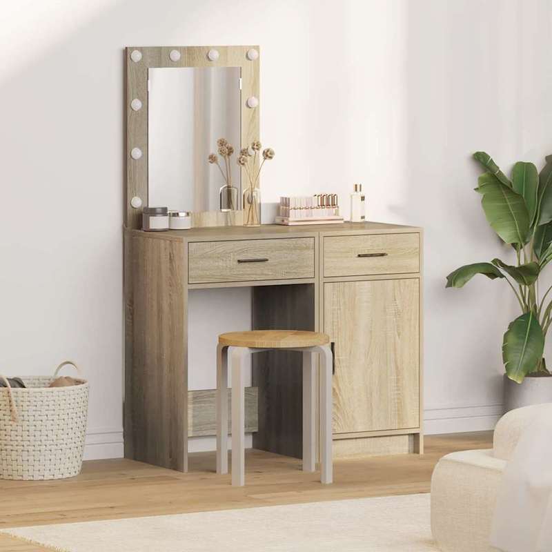 Damming Table with Door 2pcs Brown 50 X 41 X 135Cm Wood Material Crafted from High-Quality Engineered Wood, This Makeup Table Is Both Functional And Practical., Home Organization, Dressing Table, Stylish Dresser, Modern Vanit