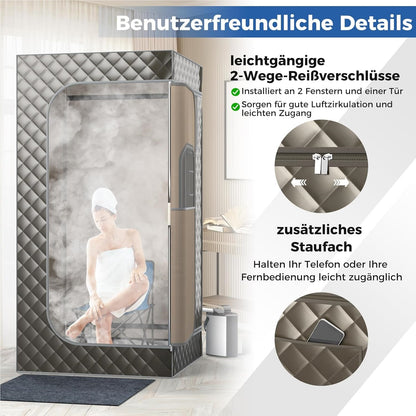 Draagbare Sauna Tent – Mobiele Sauna – InfraSauna – Stoomcabine – Wellness Tent – 35-63°C Temperatuurregeling – 3 Liter Stoomgenerator – Grijs