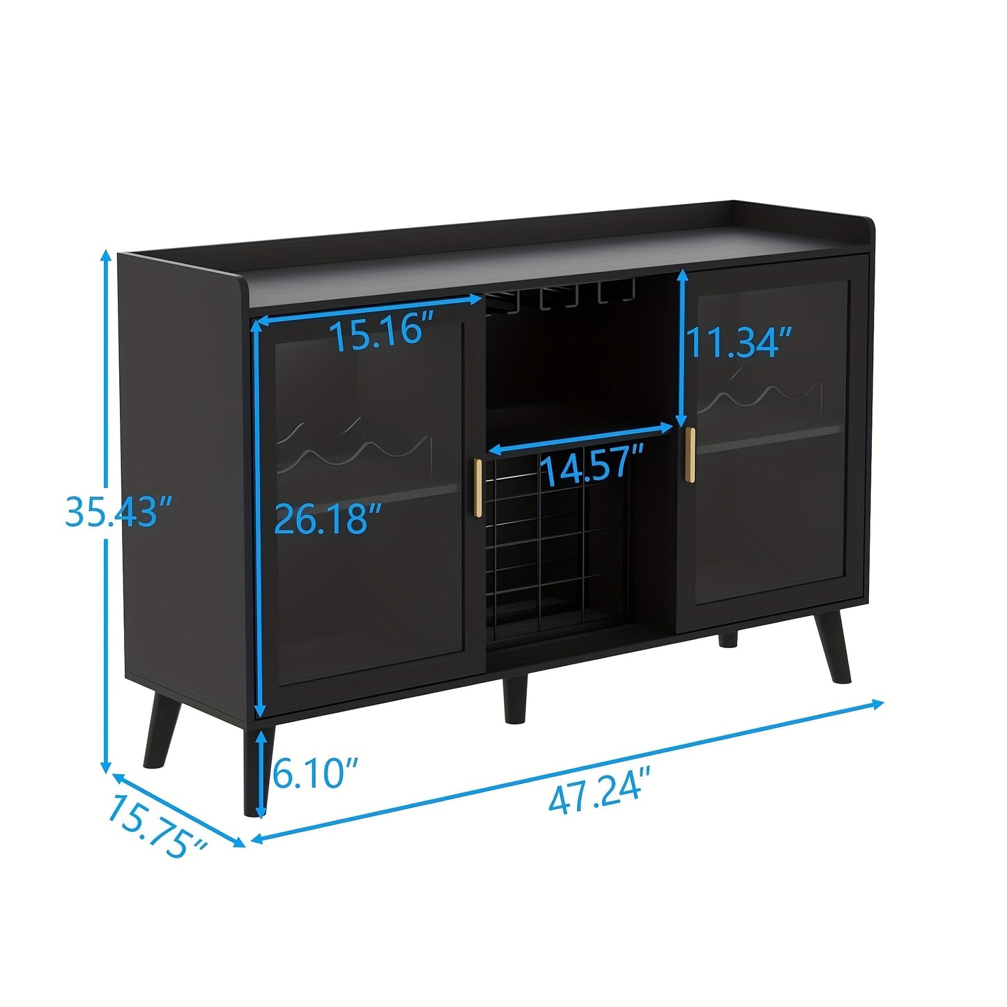 Wijnopbergkast – Wijnrek Kast – Opbergkast Keuken – Buffetkast – Vrijstaande Kast Zwart – Vintage Design – 120x40x90 cm – Hout Metaal