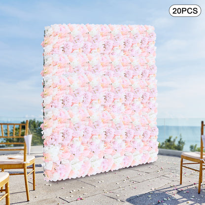 Bloemenmuur – Kunstbloemenwand – Bloemenpaneel – Sierbloemenwand – Kunstbloemenpaneel 20 stuks – Realistische Rozen, Dahlia’s en Hortensia’s – Makkelijk Bevestigen – Duurzaam Kunststof