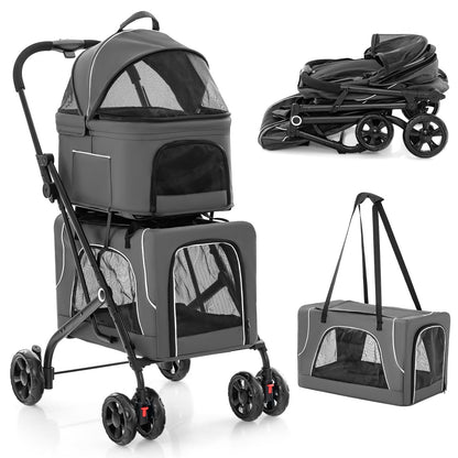 Hondenbuggy – Dierenwagen – Huisdierenwagen – Wandelwagen – Transportbox – 3-in-1 met Ventilerende Gaasramen – Inklapbaar Tot 16 kg