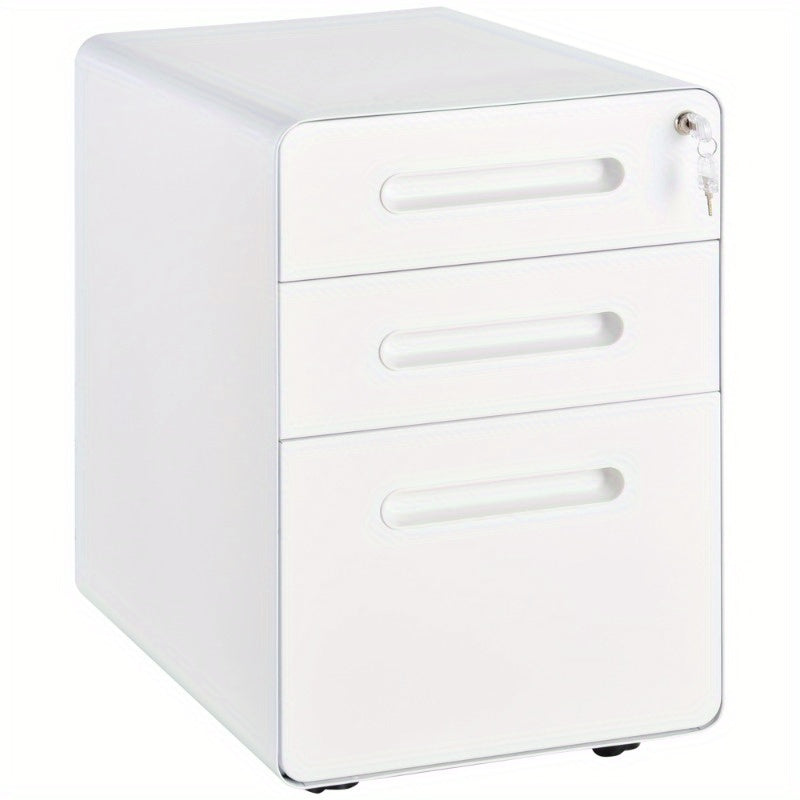 Ladekast Metalen Kassalade – Ladenkast Bureaulade Opbergkast Office Cart – 3 Lades – Mobiel – Staal Wit – Compact – Ruimtebesparend 39x48x59 cm