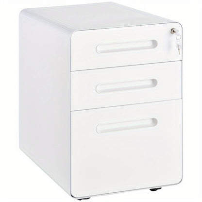 Ladekast Metalen Kassalade – Ladenkast Bureaulade Opbergkast Office Cart – 3 Lades – Mobiel – Staal Wit – Compact – Ruimtebesparend 39x48x59 cm