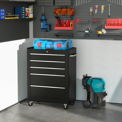 Werkplaatswagen – Gereedschapswagen – Gereedschapskist – Tool trolley – Werkbank kastje – 5 Lades – Vergrendelbaar met Sleutels – Stalen Constructie – Antislip Mat – Zwart