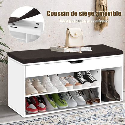 Schoenbank – Schoenenrek – Schoenopberger – Schoenenset – Zitbank – Met Comfortabel Ademend Kussen – Houten Stevige Constructie