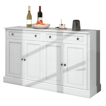 Large White Modern Metal Four-Door Sideboard with Two Drawers & Doors - Contemporary Floor-Standing Storage Cabinet with Spacious Top Surface, 150x40x86cm (59"x16"x34") for Dining Room & Living Room Furniture, Durable Metal C