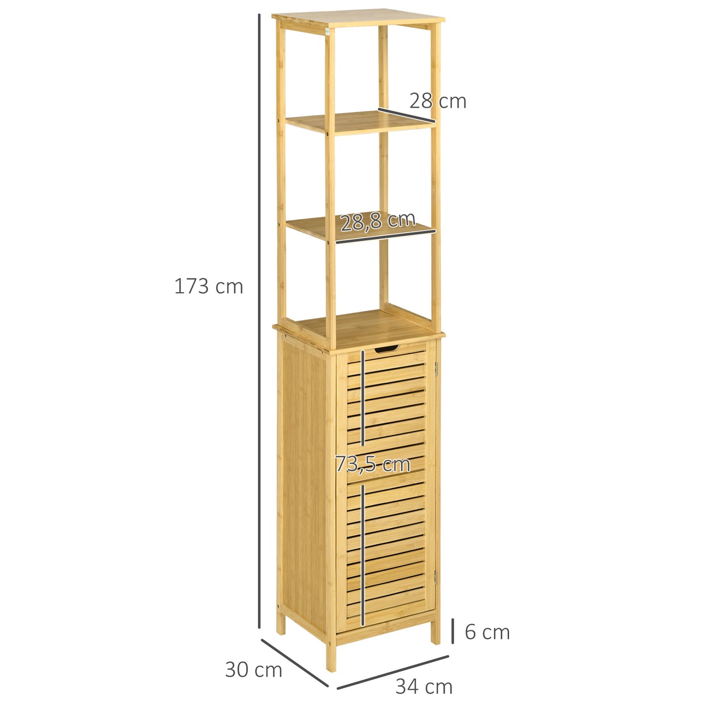 Bamboe Badkamerkast – Smalle Kast – Opbergkast – Badkamer Meubel – Hoog Kastje – Duurzaam Bamboe – Kantelbeveiliging – Compact 34x30x173 cm