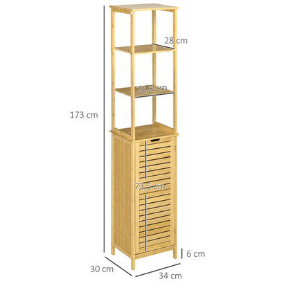 Bamboe Badkamerkast – Smalle Kast – Opbergkast – Badkamer Meubel – Hoog Kastje – Duurzaam Bamboe – Kantelbeveiliging – Compact 34x30x173 cm