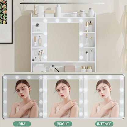 Kaptafel – Make-uptafel – Verzorgingstafel – Schminktafel – Toilettafel – Verstelbare Dimbare LED-Verlichting – Compact Formaat 40x80x149 cm – Wit