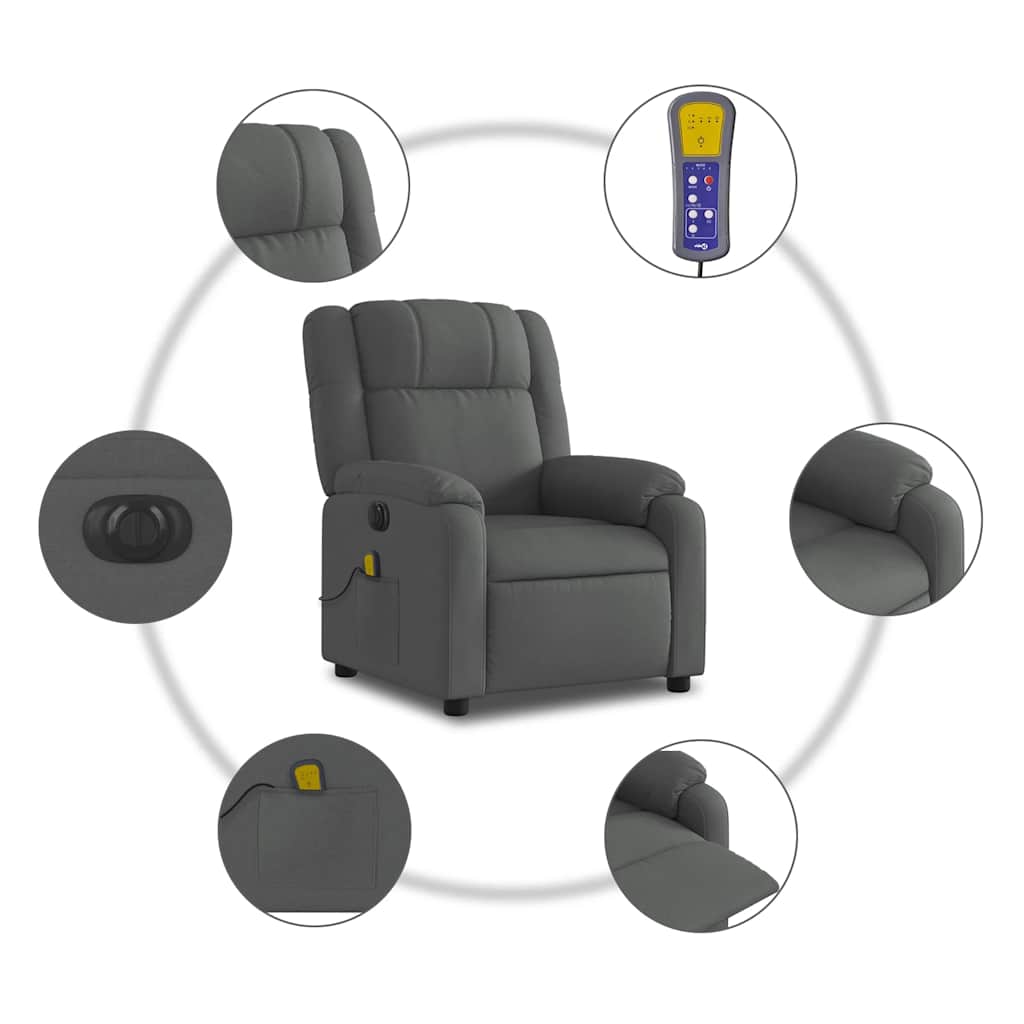 Elektrische Relaxfauteuil – Relaxstoel – Loungefauteuil – Elektrische Stoel – Massagefauteuil – Donkergrijs – 6 Massagepunten – Elektrische Verstelling 135°