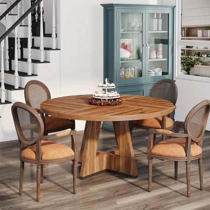 Eettafel – Ronde Tafel – Keukentafel – Eetkamertafel – Dinertafel – 119 cm Diameter – Duurzaam Gemodificeerd Hout – Stevige Basis – Rustiek Modern Design – Voor 4 Personen – Eenvoudige Montage