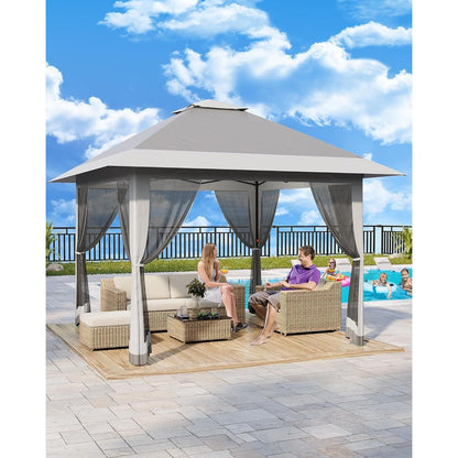 Pop-up Tent – Vouwtent – Zonnescherm – Partytent – Tuinentent – Verstelbare Canopy – Insectennet – Lichtgewicht Alloy Staal – Waterafstotende Oxford Stof – 365x365 cm – Draagbare Opbergtas – Donkergrijs/Grijs
