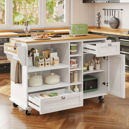 Keukentrolley – Keukenwagen – Serveerwagen – Opbergwagen – Roltafel – Met Laden en Open Planken – Compact 129x46x92 cm – Stevig Metalen Frame Op Wieltjes