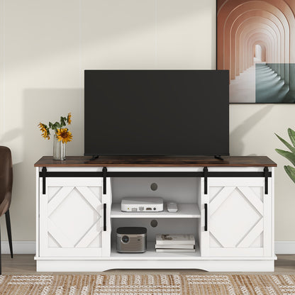 tv meubel – tv kast – tv meubelen – lowboard – dressoir – Wit – Met 2 schuifdeuren – Verstelbare planken