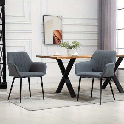 Eetkamerstoelen – Stoelen – Kuipstoelen – Keukenstoelen – Woonkamerstoelen – Donkergrijs Linnen – Stabiele Metalen Poten – 59,5x56,5x81 cm – Met Armleuningen