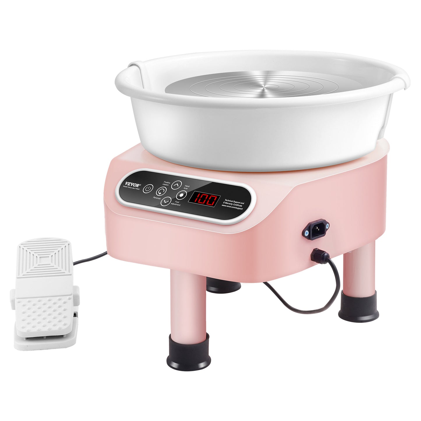Draaibank Keramiek – Pottenbakkersschijf – Boetseerschijf – Pottenbakkersmachine – Keramiekschijf – 350W Motor – 25 cm Werkoppervlak – Voetpedaal – Roze – 3 Stevige Poten – Aluminiumlegering