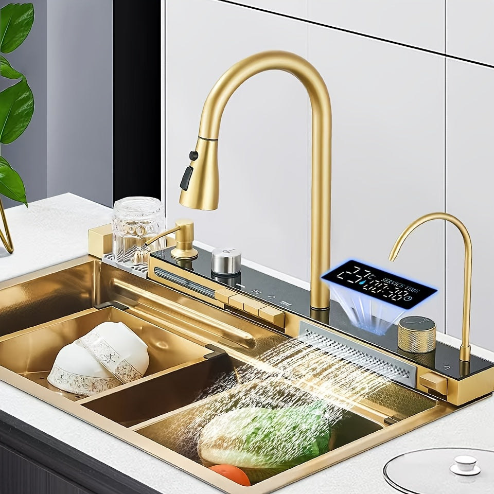 Keukenspoelbak – Gootsteen – Wasbak – Spoelbak – Enkele Bak – 74,9 cm – Gouden Geborsteld RVS – Nanocoating – Undermount Met Afvoer Rechts