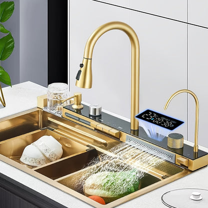 Keukenspoelbak – Gootsteen – Wasbak – Spoelbak – Enkele Bak – 74,9 cm – Gouden Geborsteld RVS – Nanocoating – Undermount Met Afvoer Rechts