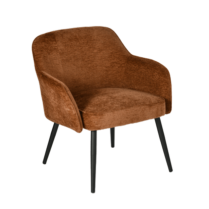 Fauteuil – Zetel – Lounge Chair – Relaxstoel – Armstoel – Caramel Chenillestof – 10 cm Dikke Schuimlaag – Metalen Kruispoot Frame – Compacte Afmetingen 65,5x65x81,5 cm