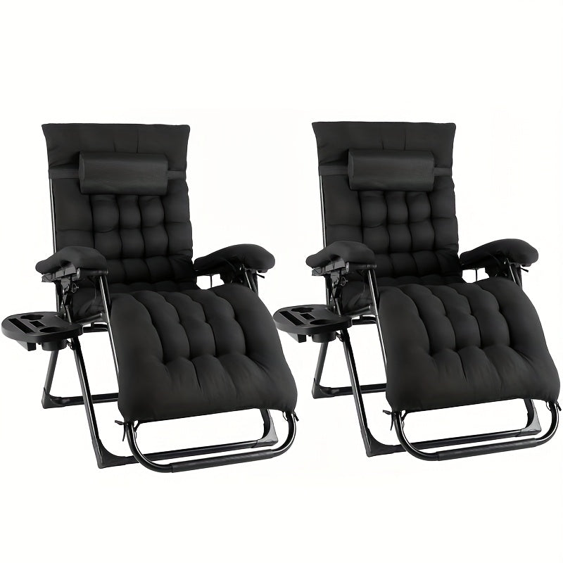 Tuinstoelen – Vouwstoelen – Ligstoelen – Tuinstoelset – Campingstoelen – Extra Groot – Verstelbare Rugleuning Met Hoofdsteun – Zwart Geborsteld Stof
