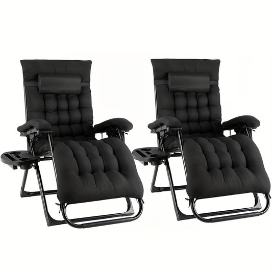 Tuinstoelen – Vouwstoelen – Ligstoelen – Tuinstoelset – Campingstoelen – Extra Groot – Verstelbare Rugleuning Met Hoofdsteun – Zwart Geborsteld Stof