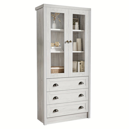 Halgangkast – Opberger – Schoenenkast – Kast – Bergkast – Wit – Hoog Slank Design – Bamboe Met Glazen Deur