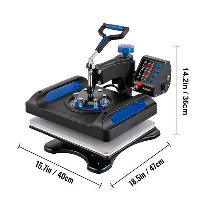 Warmtepers – Hittepers – Textielpers – Sublimatiepers – 30x38 Cm Werkoppervlak – Digitale Temperatuurinstelling – 360° Draaibare Arm