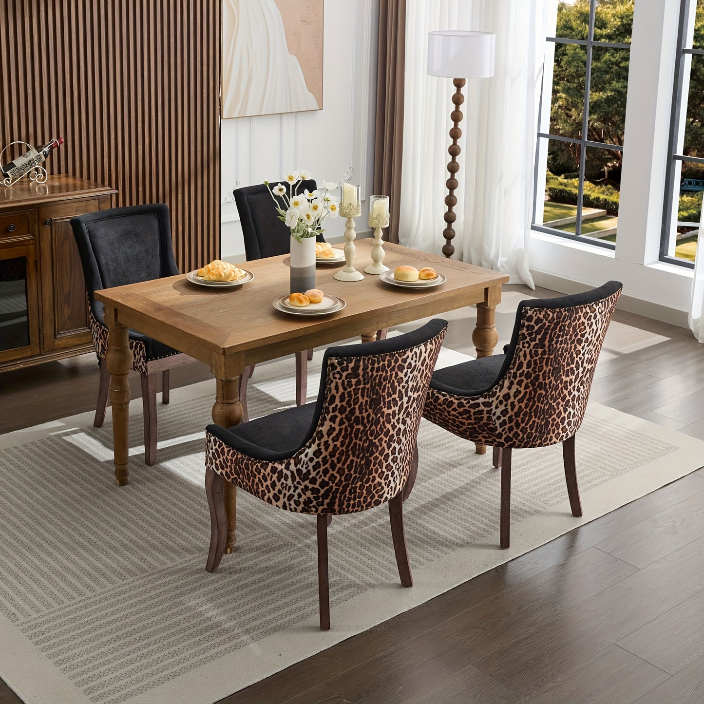 Eetkamerstoel – Stoel – Zithoekstoel – Eetkamerstoel Met Metalen Frame – Kuipstoel – Ergonomische Rugleuning – Stevig Metalen Frame – Set Van 2 – Beige/Grijs Met Luipaardprint