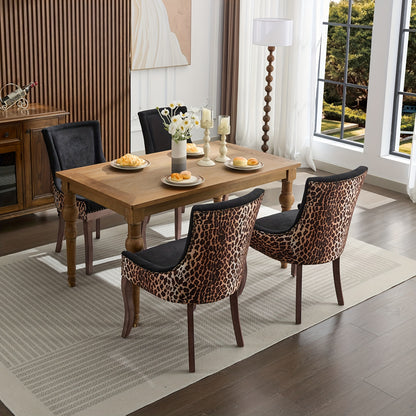 Eetkamerstoel – Stoel – Zithoekstoel – Eetkamerstoel Met Metalen Frame – Kuipstoel – Ergonomische Rugleuning – Stevig Metalen Frame – Set Van 2 – Beige/Grijs Met Luipaardprint