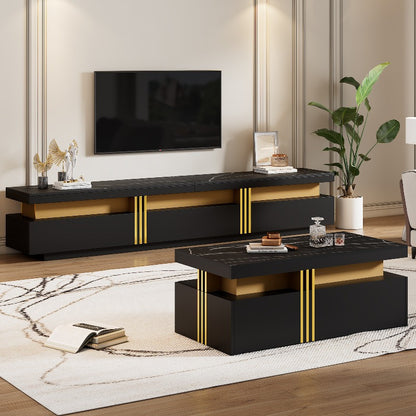 TV Wandmeubel Zwart Metaal – Mediameubel – Tv Meubel – Opbergkast – Salontafel Combinatie – Gouden Accent Poten – Duurzaam Metalen Frame – Gemakkelijk Montage