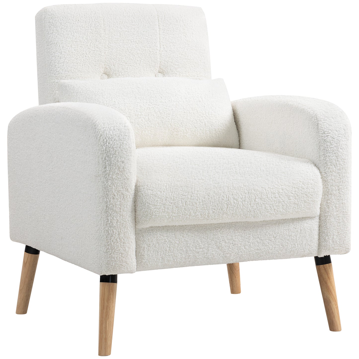 Fauteuil – Armstoel – Zetel – Leunstoel – Clubstoel – Modern Design – Rubberhouten Pootjes – Lendensteunkussen – Wit
