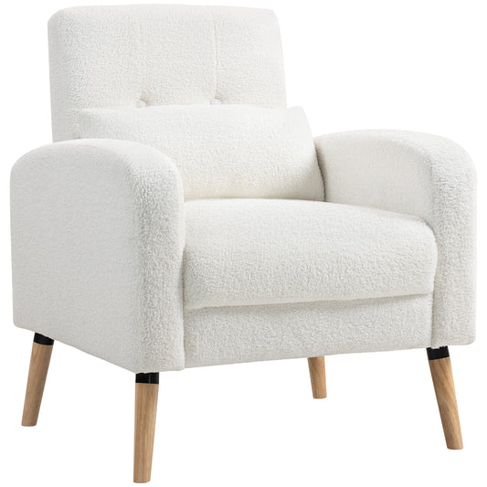 Fauteuil – Armstoel – Zetel – Leunstoel – Clubstoel – Modern Design – Rubberhouten Pootjes – Lendensteunkussen – Wit