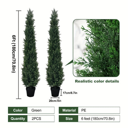 Kunstmatige Cederbomen – Nepdennen – Kunstplant – Kunststruiken – Evergreen Planten – Set Van 2 – 6 Voet Hoog – Weerbestendig PE Plastic
